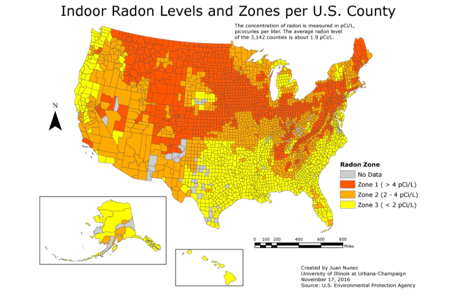 radon indoor levels usa map plainfield il